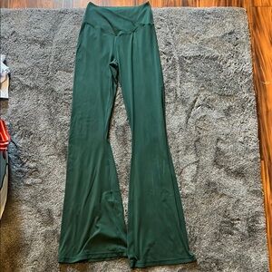 Green Flared Leggings with Wide Waistband